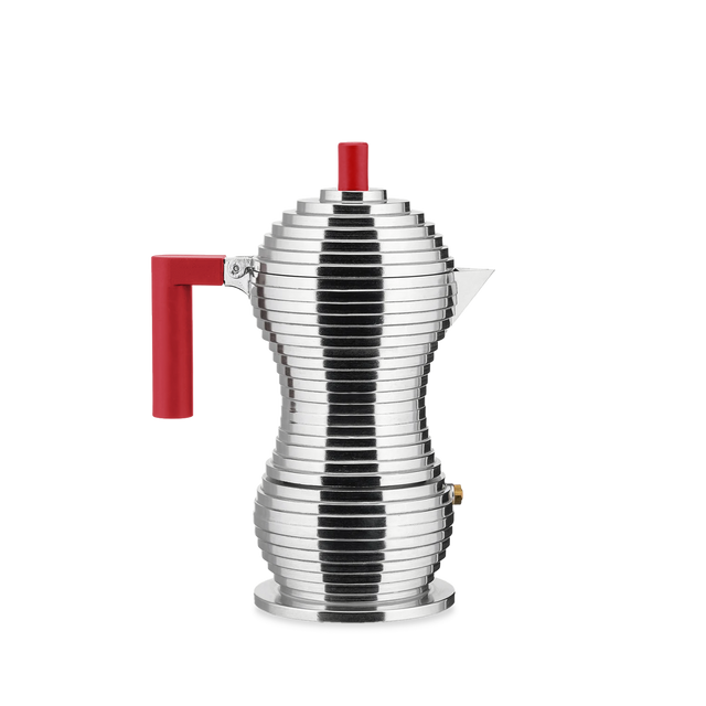Alessi Pulcina Espressokocher in Rot und Aluminium